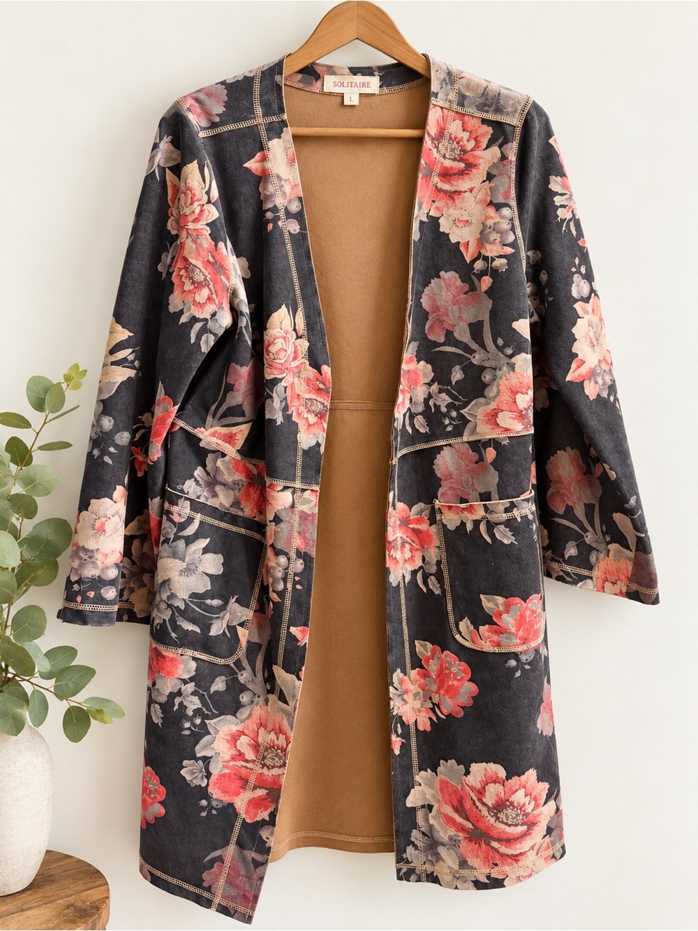 Solitaire Floral Long Cardigan Duster Jacket Women’s L Boho